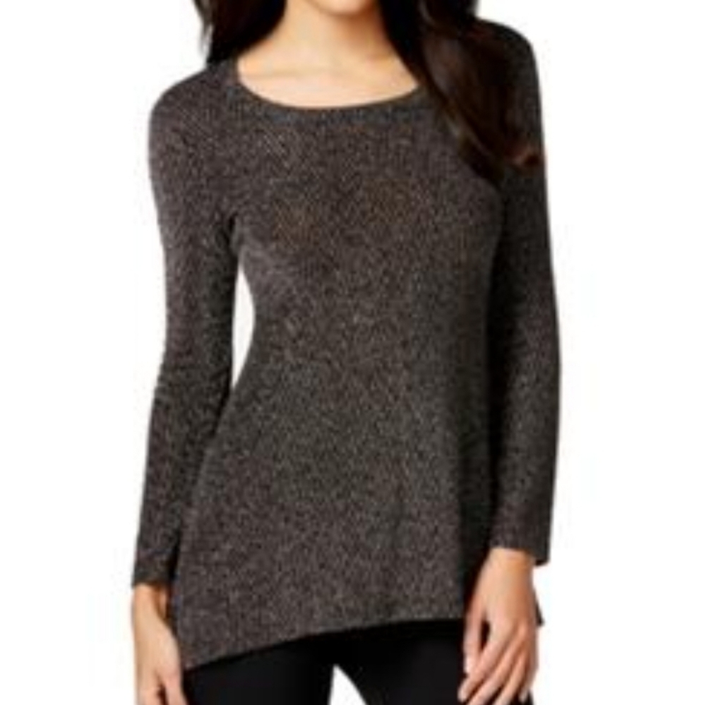 Grace Elements Black Metallic Long Sleeve Handkerchief Hem Top Size Women's XL